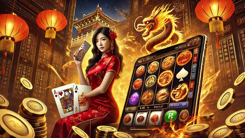 เกมสล็อตที่แสดงรีลและสัญลักษณ์โบนัสบน W9